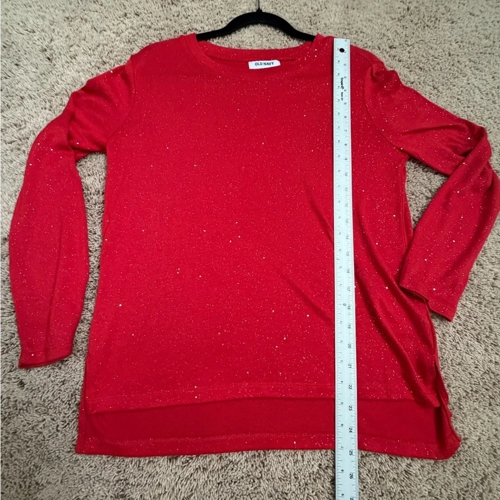 Girls XL 14 16 Old Navy Red Long Sleeve Tee glitter sparkle metallic top tee